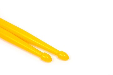 Set of drum sticks professional yellow nylon for playing percussion instruments.