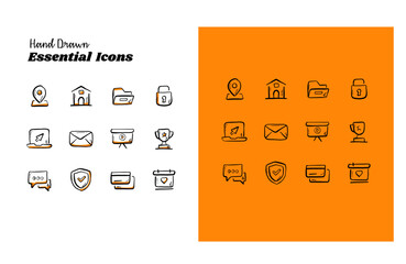 Fototapeta na wymiar Essential hand-drawn icons, and vector icons for web design, Vector hand-drawn objects