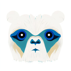 The head of a white furry yeti. Flat illustration close up. AI-generated