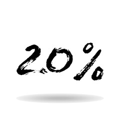 20% off on sale. Black friday. Spring sale. Hand drawn ink percent isolated on white background. Illustration for advertising.