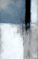 Minimal, abstract, a textured painting, thick brush strokes, texture, blue, gray, black and white color scheme. Generative AI.