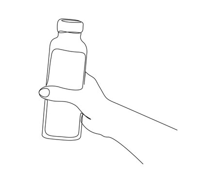 Continuous one line drawing of hand holding drinking bottle. simple glass bottle line art vector illustration. Plastic free concept
