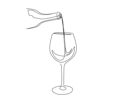 Continuous one line drawing of abstract pouring wine into the wine glass. simple wine glass line art vector illustration.