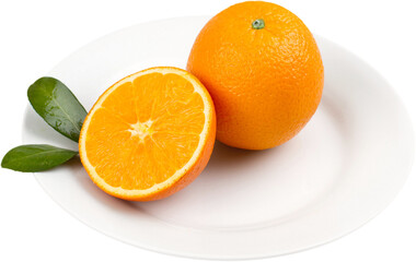 Fresh sweet orange fruit clipping path with leaves