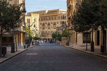 View of Nijmeh Square in Beirut. Traditional architecture in the old town of Beirut. Lebanon.  - obrazy, fototapety, plakaty
