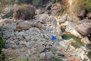 Drought during monsoon season hilly and rocky rivers are completely dry during winter in cherapunji, meghalaya, India