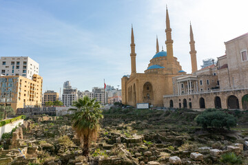 Mohammad Al-Amin Mosque and Saint George Greek ortodox church in the background in the center of...