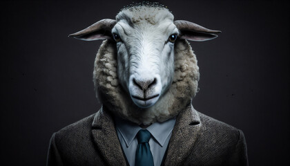 Portrait of a sheep in business suit on isolated background. Generative AI