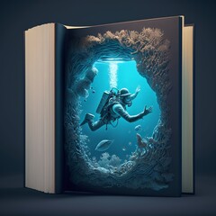 Book Cover in Bluish Marine Environment Generated by AI