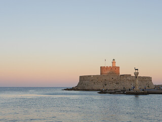 The entrance to the harbor in Rhodes Greece