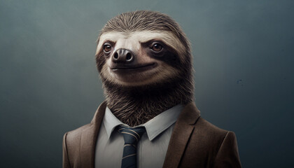 Portrait of a sloth in business suit on isolated background.  Generative AI - obrazy, fototapety, plakaty