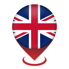 Map pointer with contry United Kingdom. United Kingdom flag. Vector illustration.