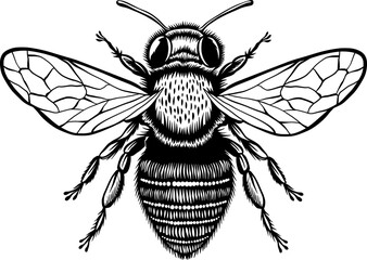 Black and White Honey Bee Insect for Stickers and Bee Decal. Bee Line Art Illustration
