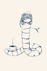 cartoon character drawn by pen, cartoon character, comic character, earthworm, cartoon earthworm