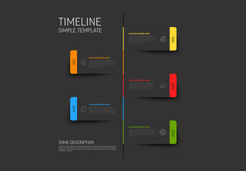 Simple minimalistic vertical timeline template on dark gray paper blocks with shadows