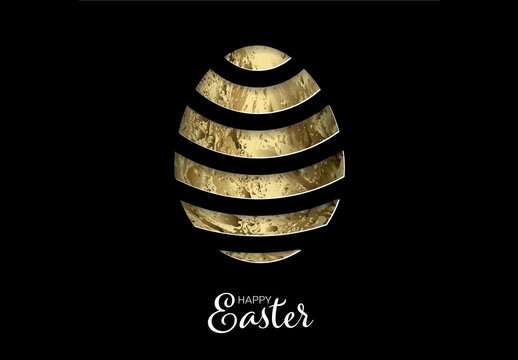 Vector black cut Paper card / poster with striped easter golden egg