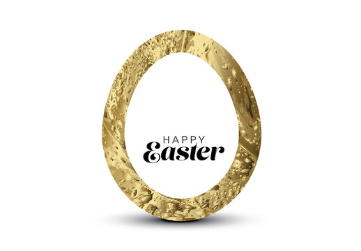 Happy Easter - minimalist easter card with egg cut from golden texture