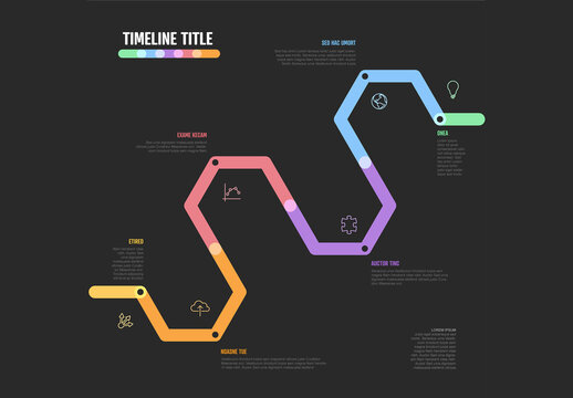 Thick line Infogrpahic diagonal hexagon dark timeline diagram template