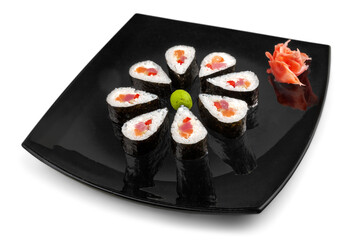 Maki-sushi on black plate