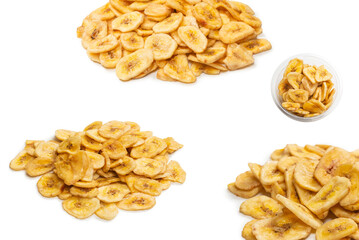 Banana chips isolated on a white background. Dehydrated banana.