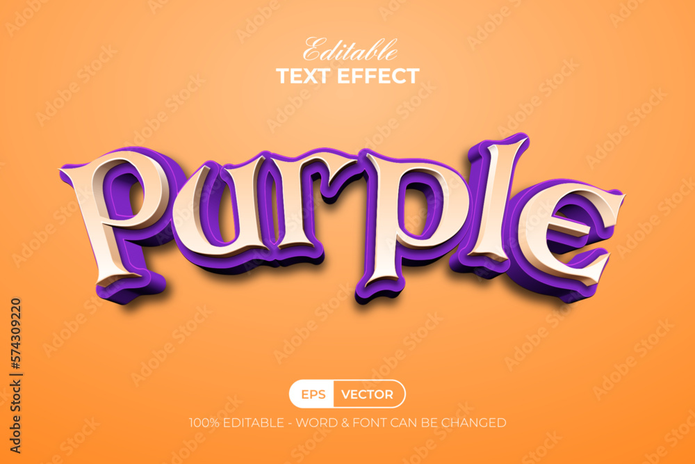 Poster purple 3d editable text effect curved style.