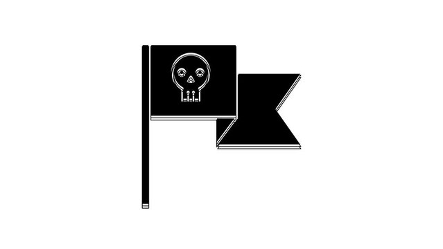 Black Pirate flag with skull icon isolated on white background. 4K Video motion graphic animation