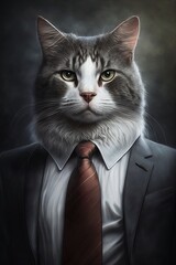 Portrait of a cat in a formal business suit. Business concept, cunning. Generative AI Technology