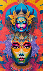 Thai buddhist woman fantasy illustration artwork 