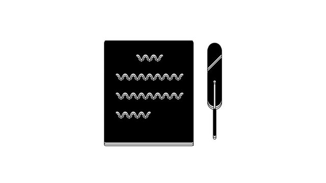 Black Feather pen and paper scroll icon isolated on white background. 4K Video motion graphic animation