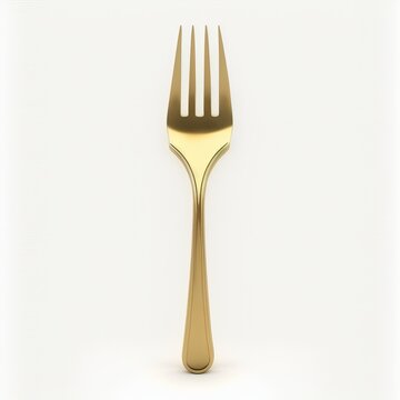 Gold fork on a white background