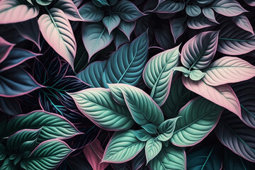 Plant leaves background, floral tropical pattern for wallpaper, generative AI.
