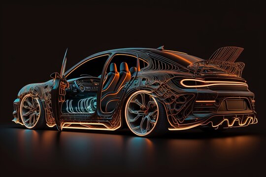 neon light perspective car structure. AI technology generated image