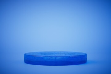 a round podium to place products or blue text on a blue background. 3D render