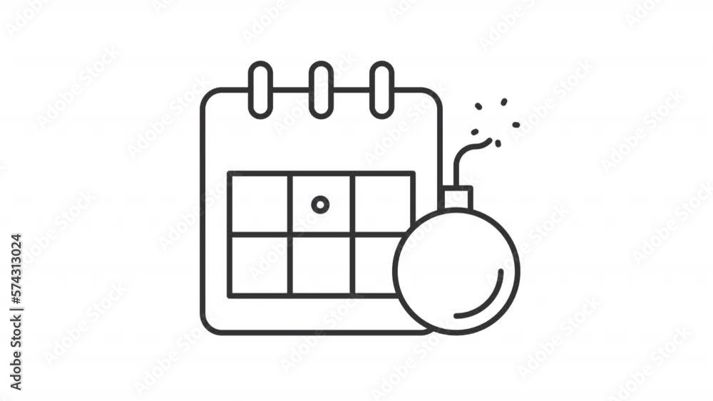 Poster Animated deadline linear icon. Countdown. Meeting deadline. Urgent tasks. Work in hurry. Seamless loop HD video with alpha channel on transparent background. Outline motion graphic animation
