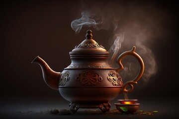 Tea, boiled tea, steam, teapot. AI technology generated image