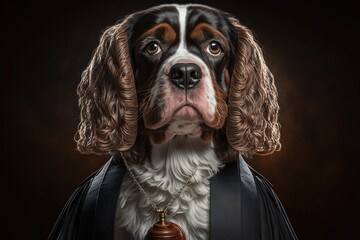 Generative AI illustration of calm dog as judge