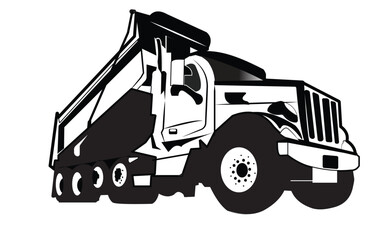 Fototapeta na wymiar dump vector illustration, dump truck vector on black and white background, dump truck silhouette, dump truck america