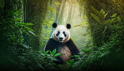 Obraz na płótnie Canvas panda eating bamboo made with Generative AI