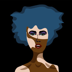 Black fashion girl with vitiligo. Female portrait with violation of skin pigmentation. 