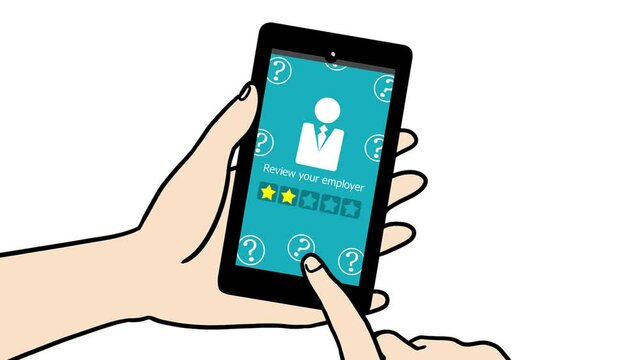 Giving 2 stars rating  an employer review on a mobile phone screen.