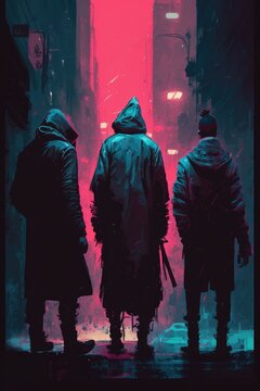 street gangs with mysterious agendas, digital art poster AI generation.