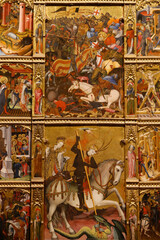 The Victoria and Albert Museum. Retable of St George. Spain, about 1410. Tempera and gilding on pine. United kingdom. 28.10.2019