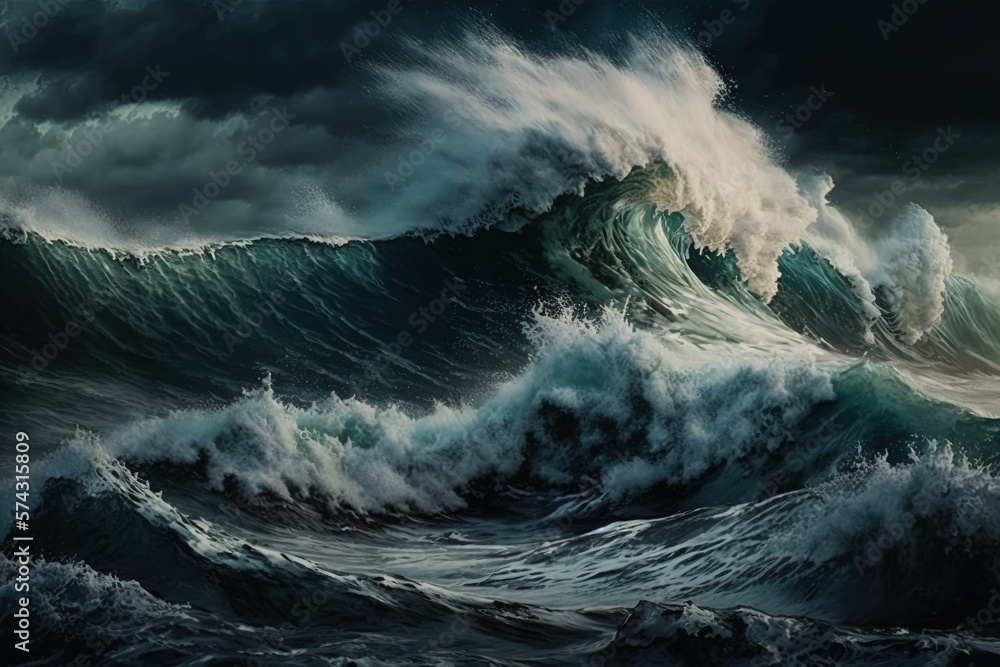 Poster turbulent tides, rough waves rolling generative ai