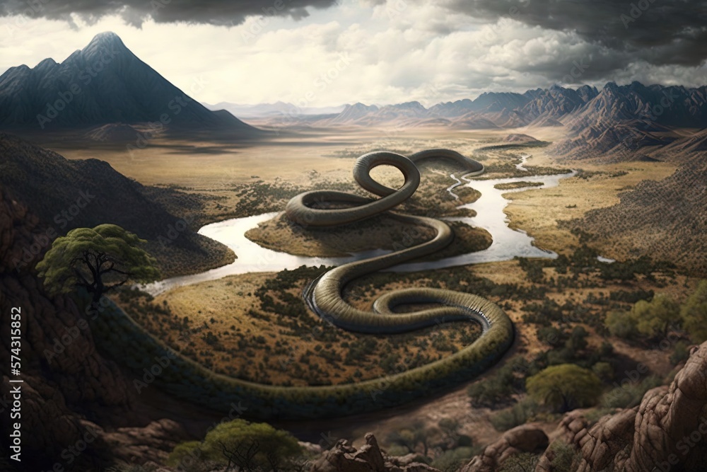 Poster unleashing a primeval might across the landscape's winding paths generative ai