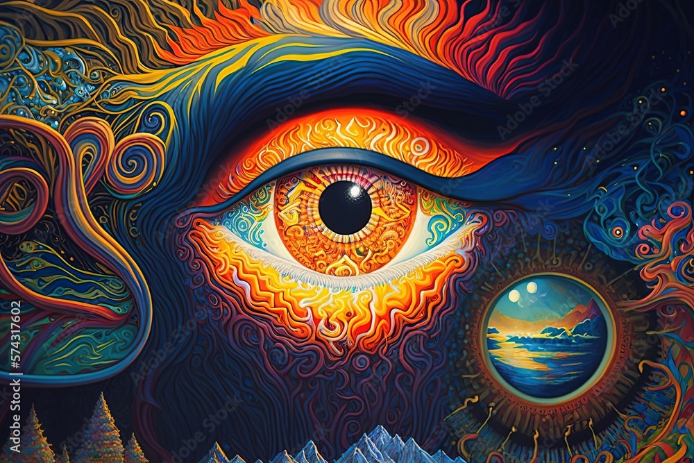 Aufkleber spellbinding visualization of hypnotic imagery in a psychedelic painting generative ai