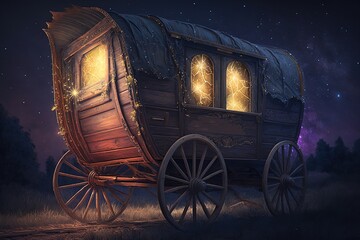 Starfall Fury Gilded Wagon: Passersby Window Into Legends Long Lost at Dusk Generative AI