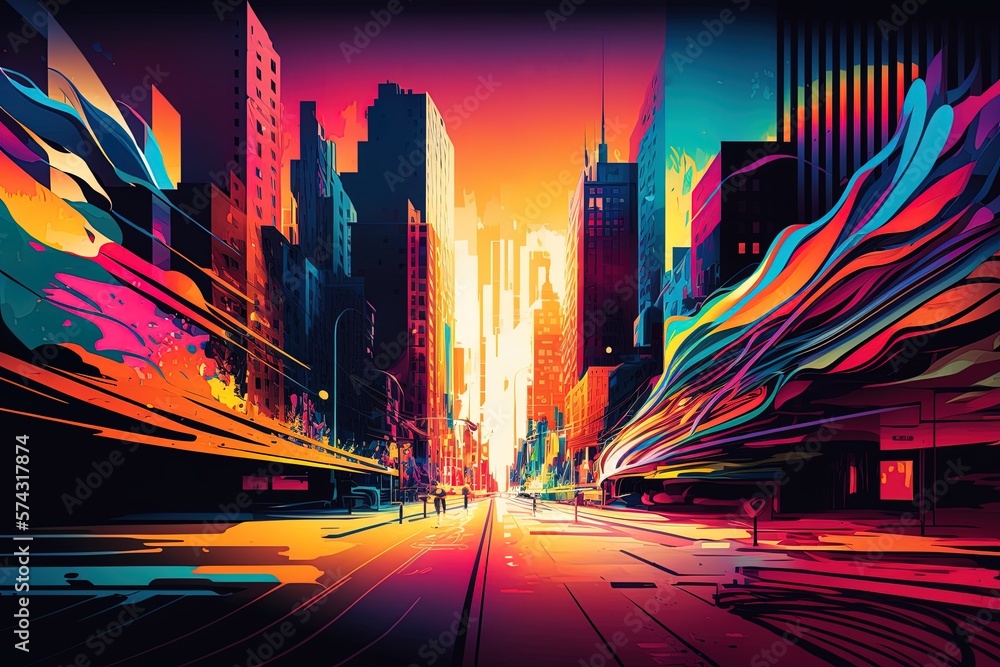 Poster the colorful canvas of an intoxicating cityscape generative ai
