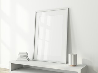 Poster Art Frame Mockup with passepartout on white wall, 3d rendering