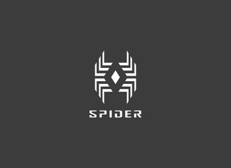 Abstract Spider Logo. Geometric Line Shapes Chip Icon With Diamond Isolated on Black Background. Suitable For Technology, Business and Branding Logos. Flat Design Vector Template Elements