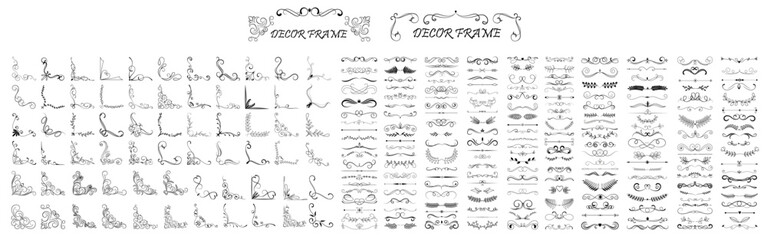 Fototapeta Design elements. Frames, calligraphic, swirls divider, laurel leaves. Decorative elements collection. Vector illustration. obraz
